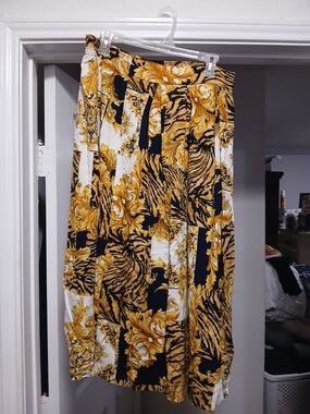 Studio C Vintage Women's Gold Floral & Tiger Print Midi Skirt